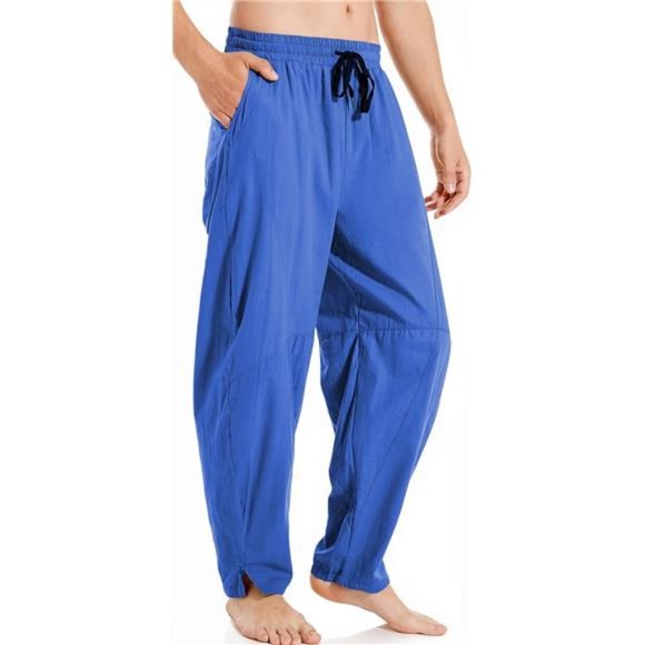 Men's Cotton Linen Pants Elastic Drawstring Waist Lightweight Summer Pants - Picture 1 of 6